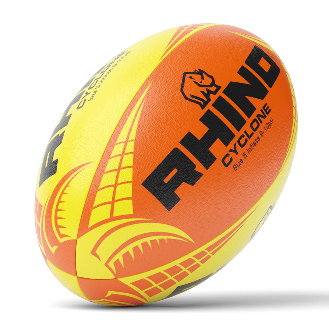 Rhino Cyclone Rugby Ball Yellow/Orange Size 5