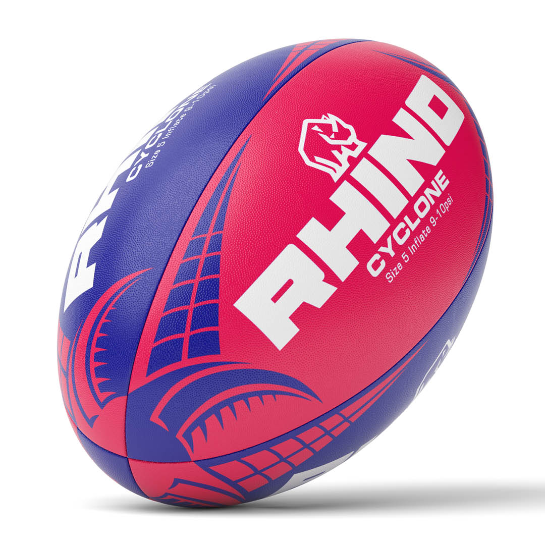 Rhino Cyclone Rugby Ball Blue/Pink Size 3