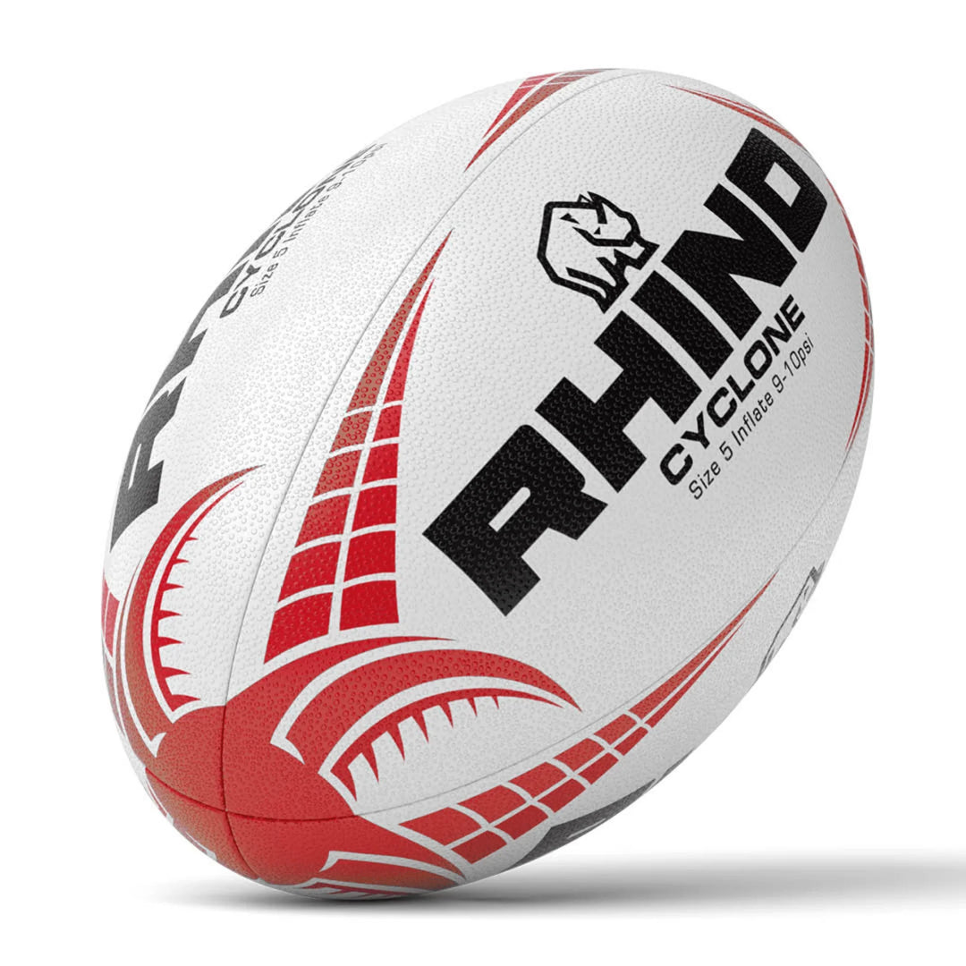Rhino Cyclone Rugby Ball White/Red Size 3