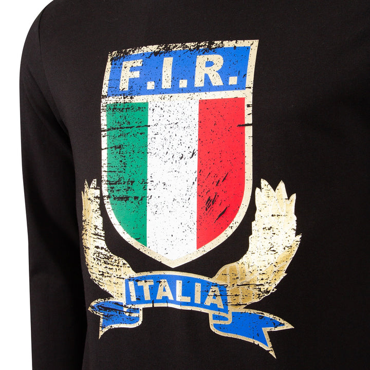 Macron Italy Rugby Fanwear Cotton Hoodie Kids Black